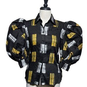 Busayo Tunjii Balloon Sleeve Dyed Button Front Shirt NWT Tola Blouse  Size XS